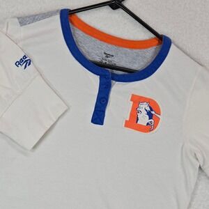 Denver Broncos Reebok Henley Shirt L White Gray NFL Colorblock Gameday Tee